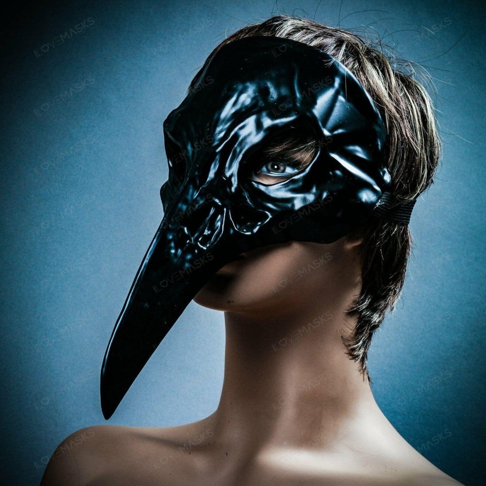Black Raven Bird Long Nose Skull Masquerade Mask Halloween Party Cosplay Mask